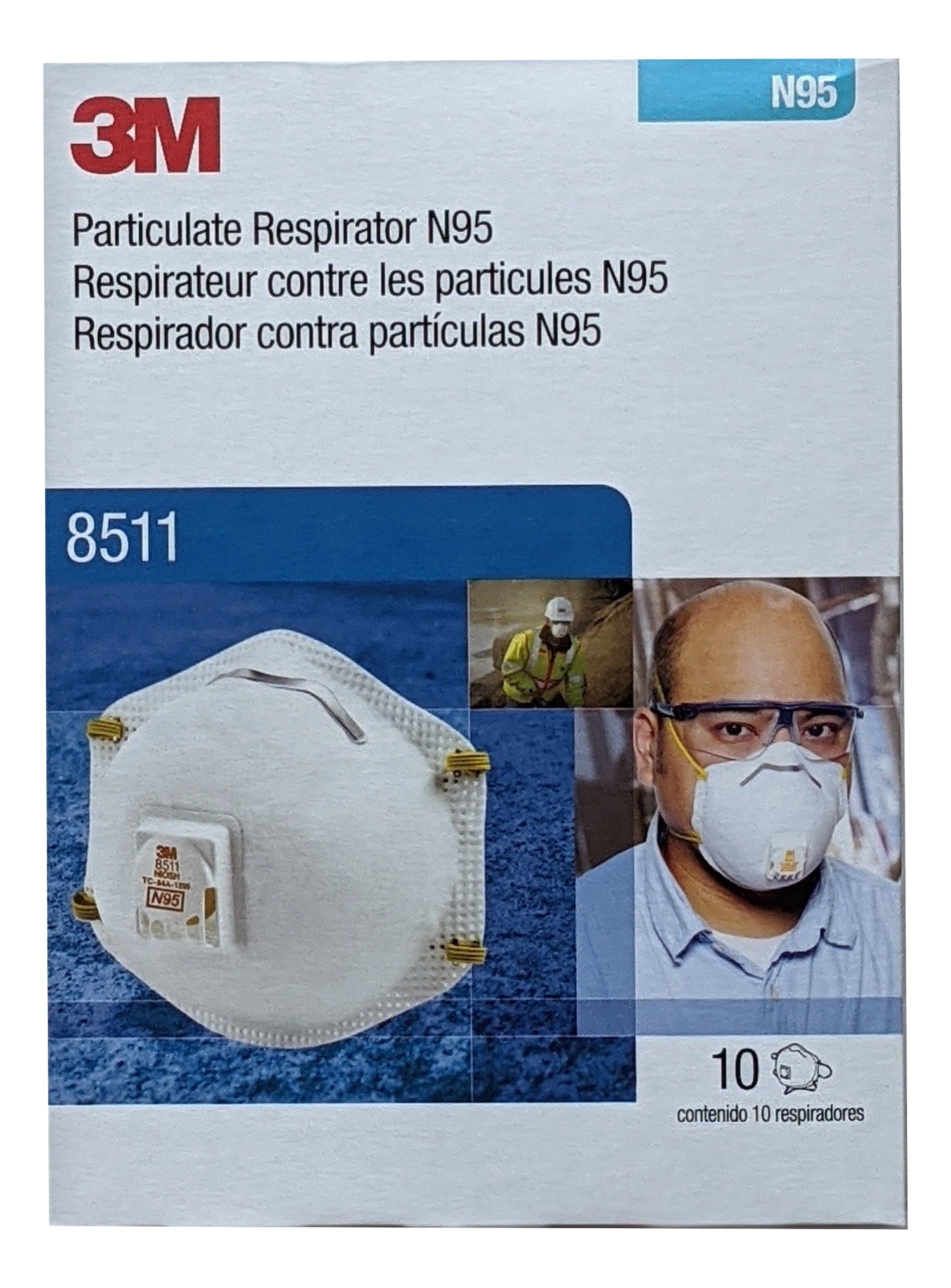 3M 8511 N95 Particulate Respirator disposable mask, NIOSH approved - Box of 10