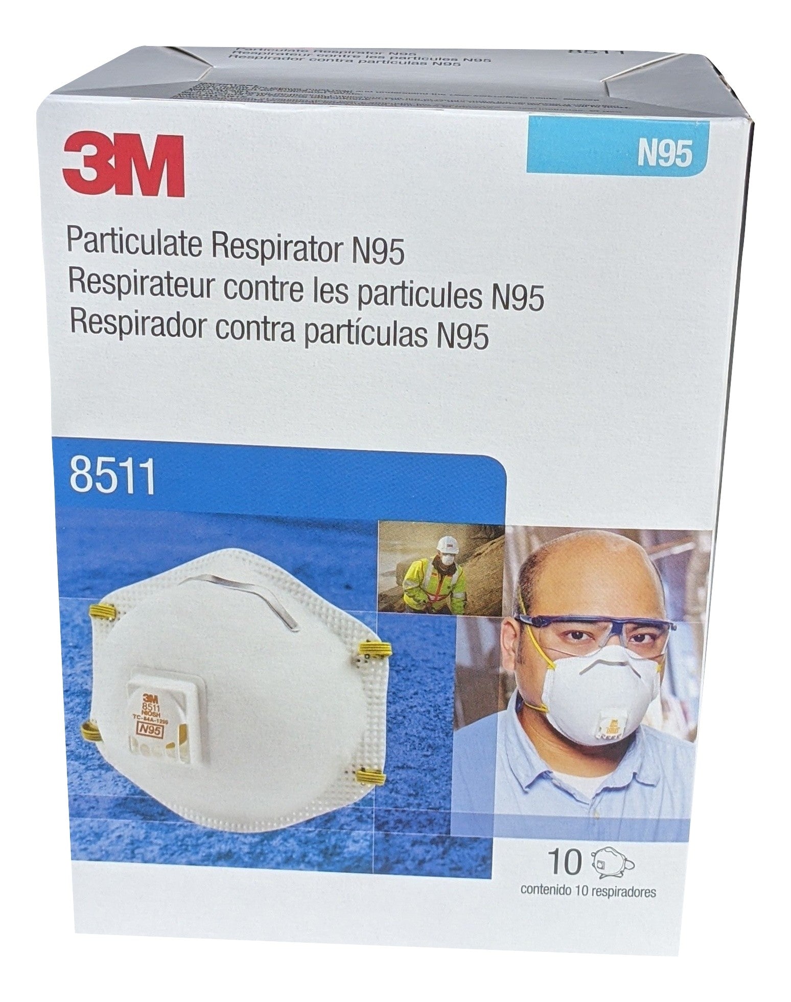 3M 8511 N95 Particulate Respirator disposable mask, NIOSH approved - Box of 10