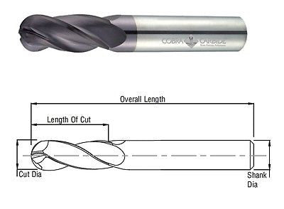 Cobra Carbide 25614 11 MM Carbide End Mill Ball Nose 4 FL TIALN OAL 75 MM