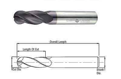 Cobra Carbide 23054 1/16" Carbide End Mill Ball Nose 4 FL Stub Length Uncoated