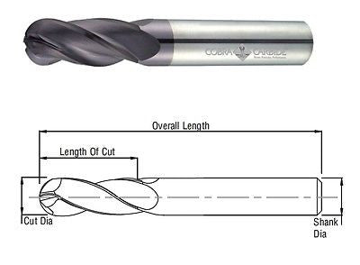 Cobra Carbide 25490 4.5 MM Carbide End Mill Ball Nose 4 FL Uncoated OAL 50 MM