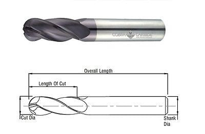 New 3/8" Carbide Ball Nose End Mill, TIALN Coated 4 Flute,  Made in USA