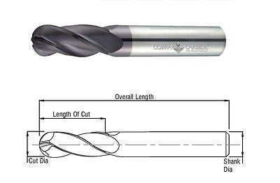 Cobra Carbide 23282 3/16" inch Carbide End Mill Ball Nose 4 Flute Uncoated