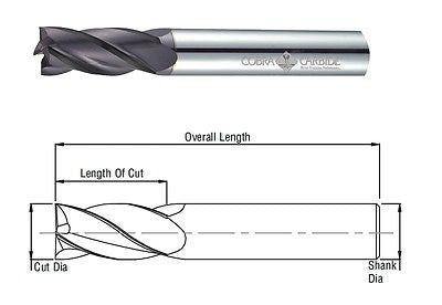Cobra Carbide 22256 3/16" inch Carbide End Mill 4 Flute Uncoated Bright