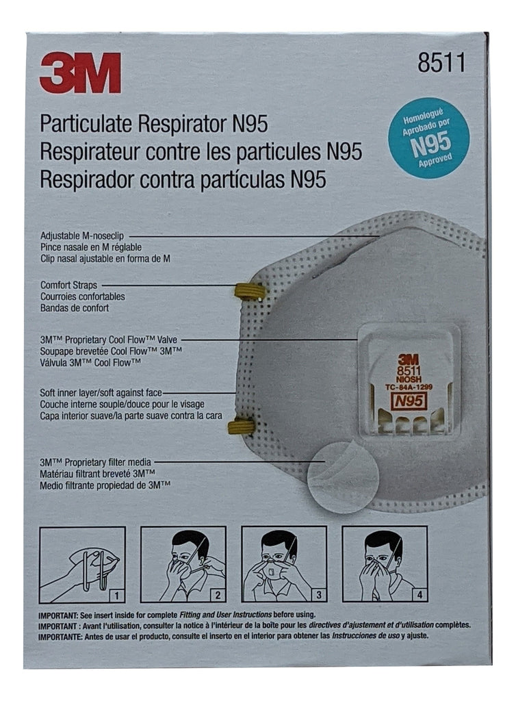 3M 8511 N95 Particulate Respirator disposable mask, NIOSH approved - Box of 10