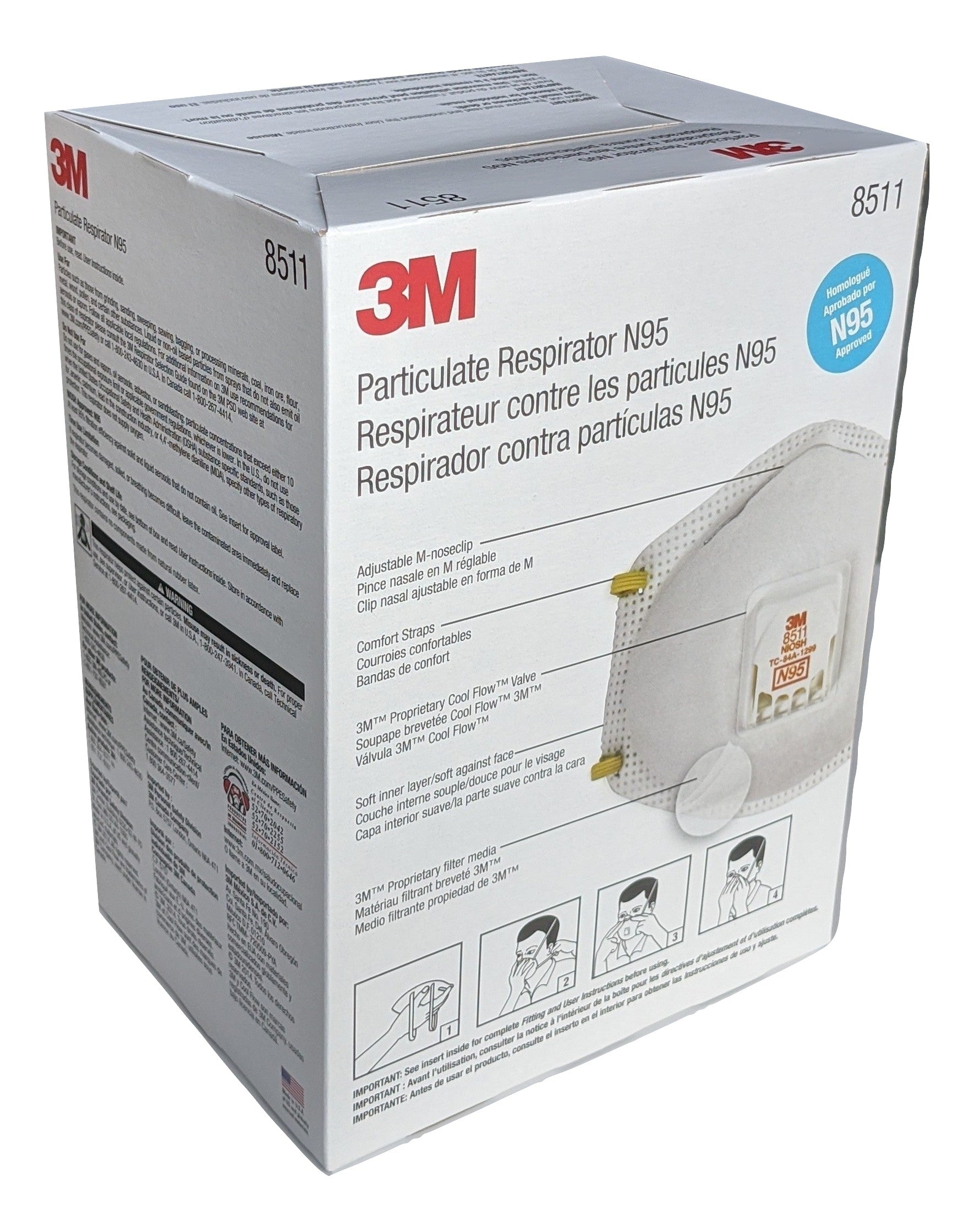 3M 8511 N95 Particulate Respirator Mask, NIOSH approved - 80 pcs (Case of 8 Boxes)