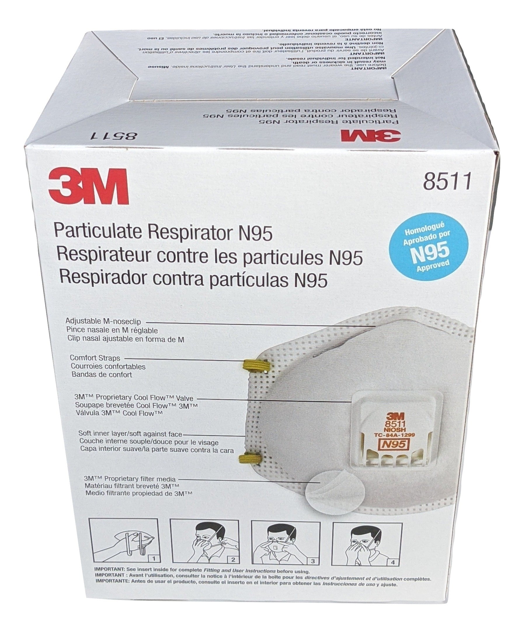 3M 8511 N95 Particulate Respirator disposable mask, NIOSH approved - Box of 10