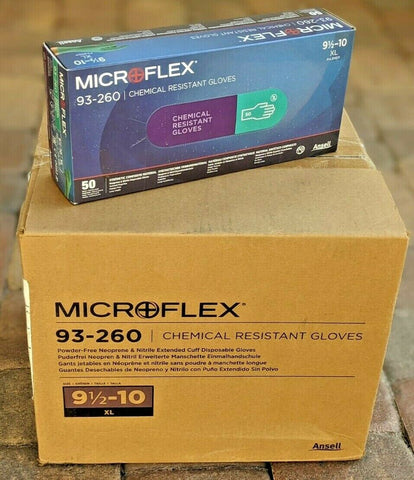 MICROFLEX 93-260-100 Chemical-resistant Nitrile disposable gloves Size XL - Case of 500 (10 Boxes of 50 Gloves)