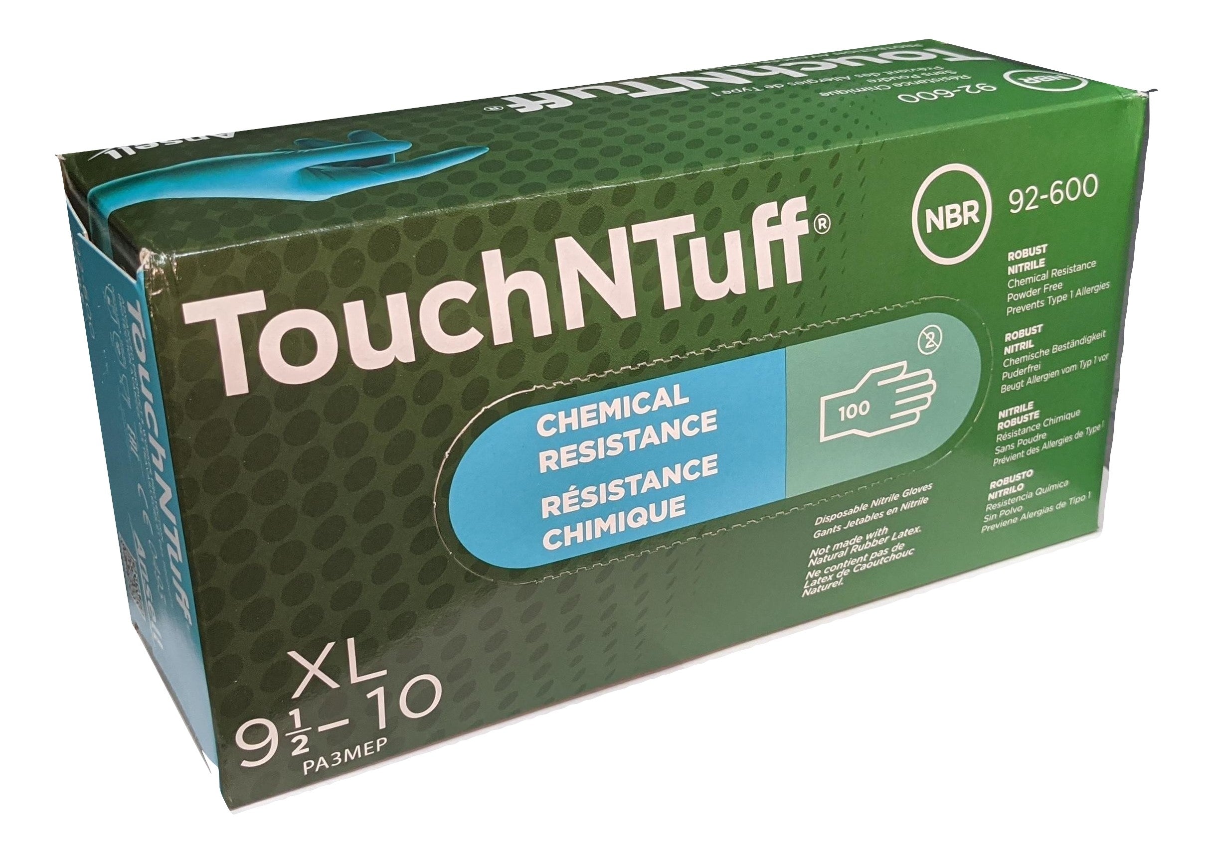 ANSELL TouchNTuff 92-600-XL Chemical Resistant Nitrile powder free disposable gloves, Size XL - Case of 1000 (10 Boxes)