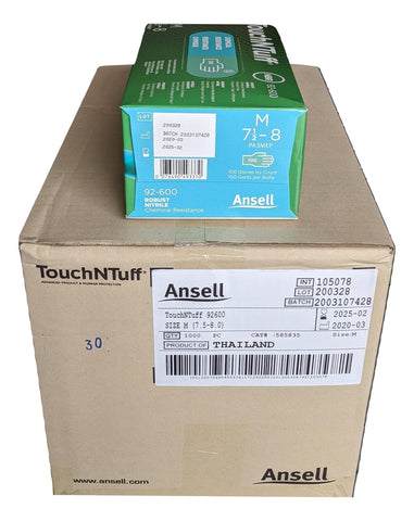 ANSELL TouchNTuff 92-600-M Chemical Resistant Nitrile powder free disposable gloves, Size MEDIUM - Case of 1000 (10 Boxes)