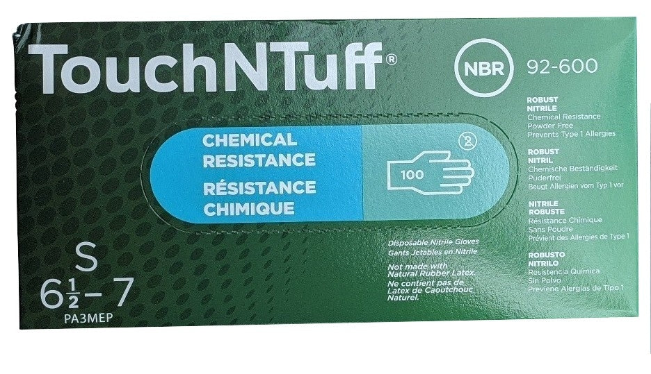 ANSELL TouchNTuff 92-600-S Chemical Resistant Nitrile powder free disposable gloves, Size SMALL - Case of 1000 (10 Boxes)