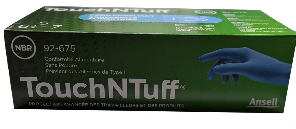 ANSELL TouchNTuff 92-675 Blue Nitrile powder free disposable gloves, Box of 100