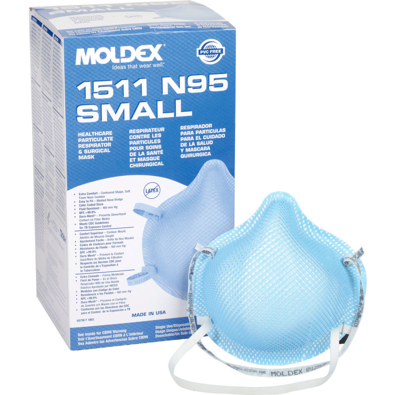 MOLDEX 1500 Series 1511 N95 Respirator & Surgical Mask, Size Small, 20/Box