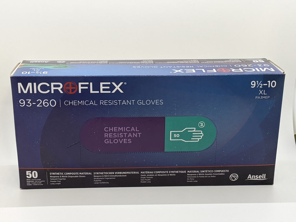 MICROFLEX 93-260-100 Chemical-resistant Nitrile disposable gloves Size XL - Case of 500 (10 Boxes of 50 Gloves)